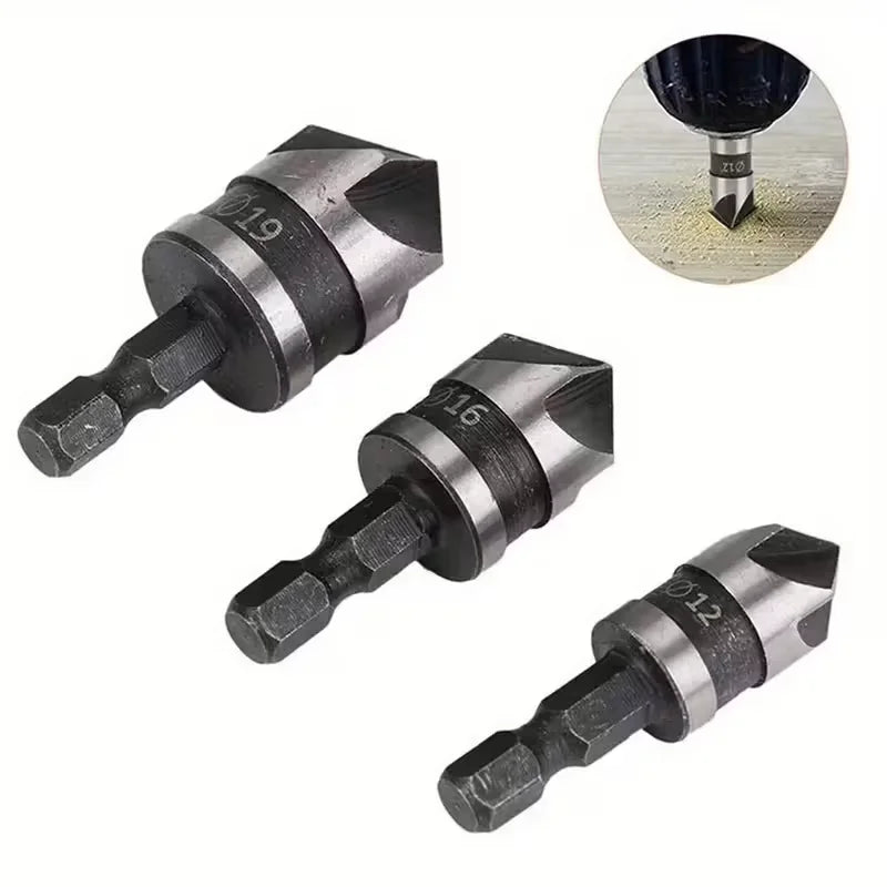 3pcs hexagonal handle high-speed steel chamfering and deburring drill