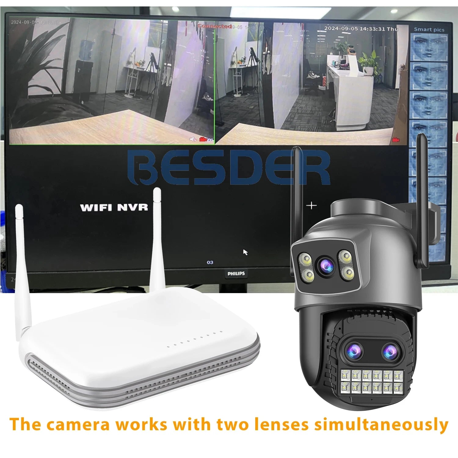 BESDER 15MP Wifi Camera PTZ Outdoor Dual Screen 10X Digital Zoom