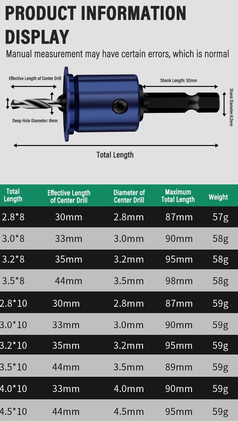 Hexagonal Handle Woodworking Countersunk Drill Bit 2-in-1 Adjustable