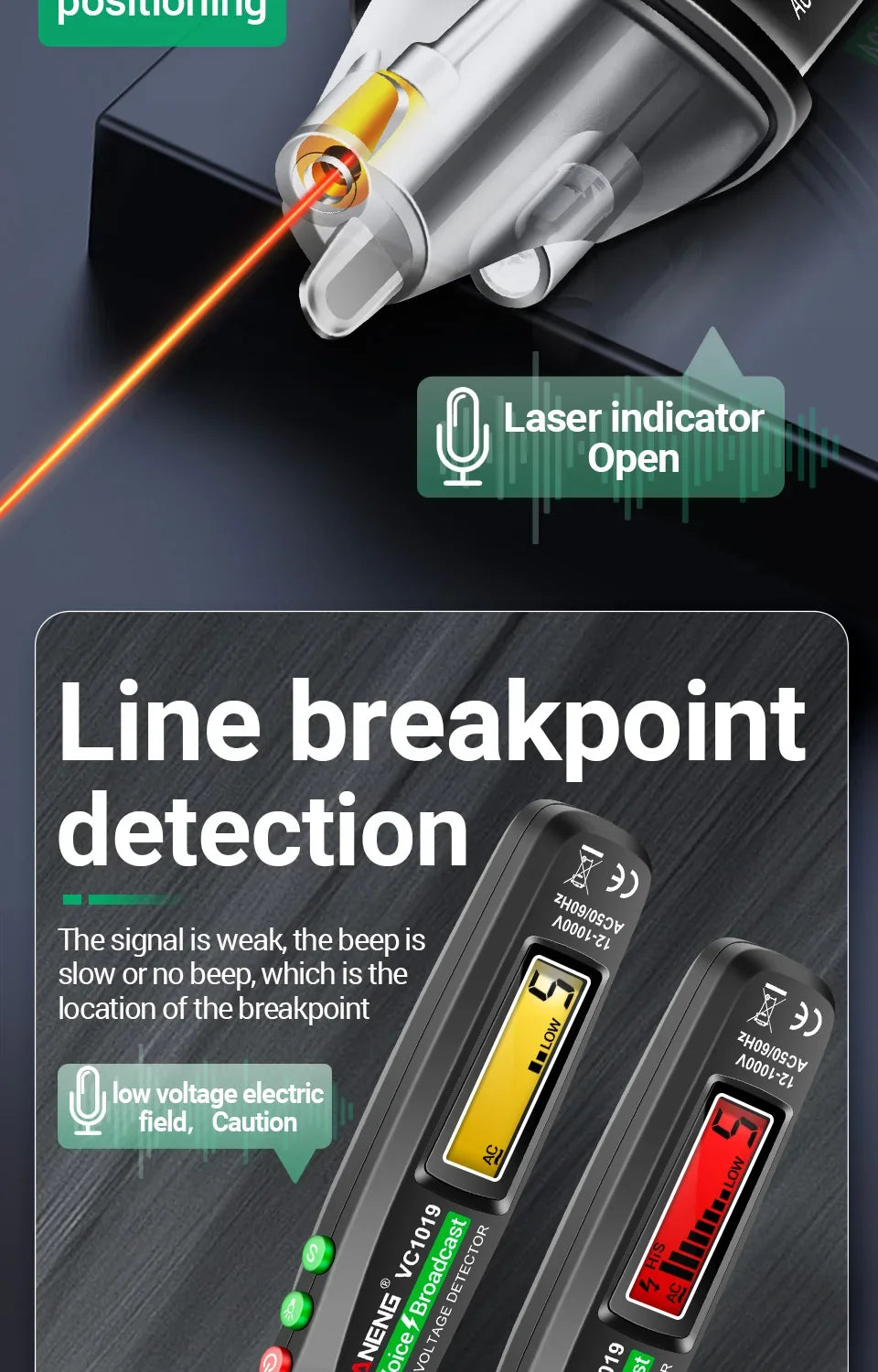 ANENG VC1019 Non-Contact Voltage Tester Pen Voice Broadcast Red Laser