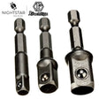 3Pcs Hex Socket Drill Adapter 1/4" 3/8" 1/2" Hex Shank Extension