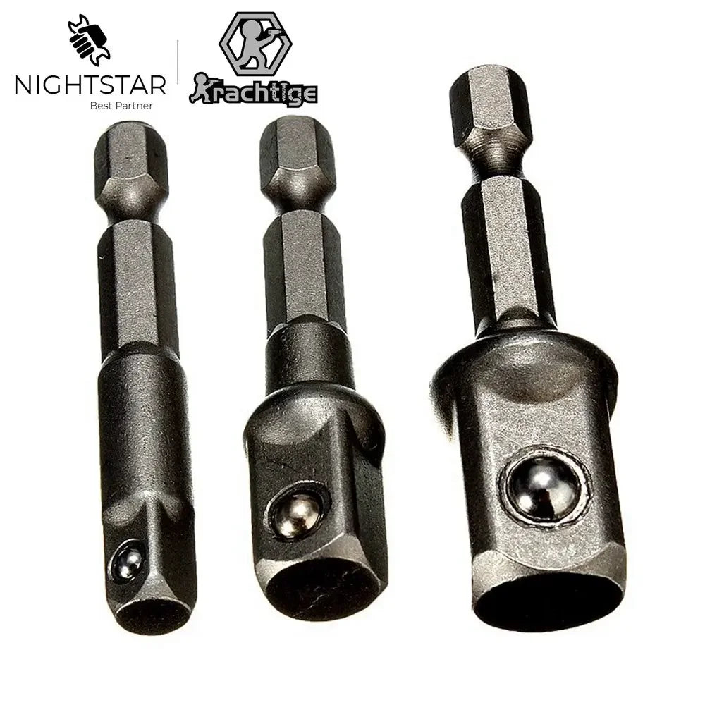 3Pcs Hex Socket Drill Adapter 1/4" 3/8" 1/2" Hex Shank Extension