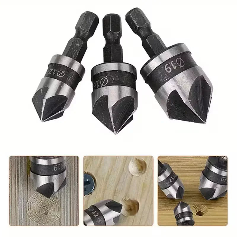 3pcs hexagonal handle high-speed steel chamfering and deburring drill