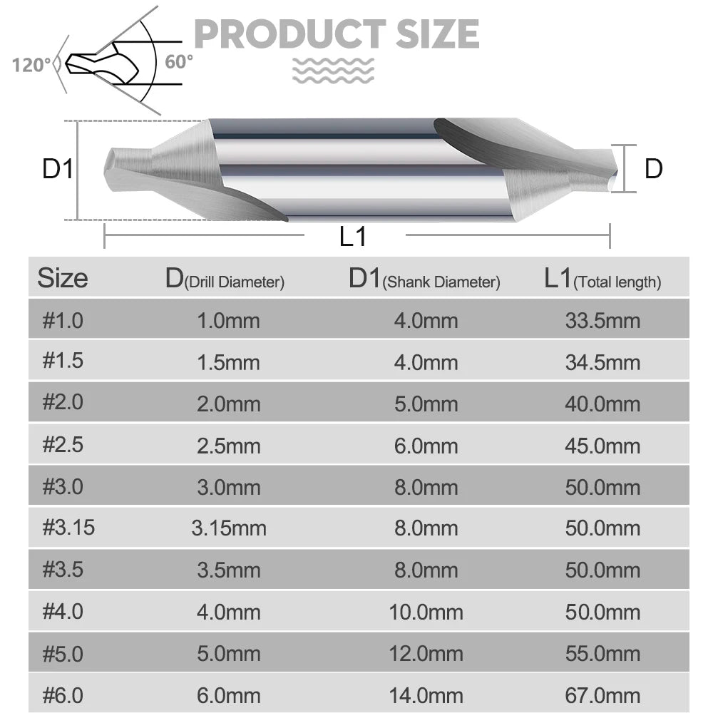 XCAN HSS Center Drill Bits 60-Degree Angle Center Drill Bits