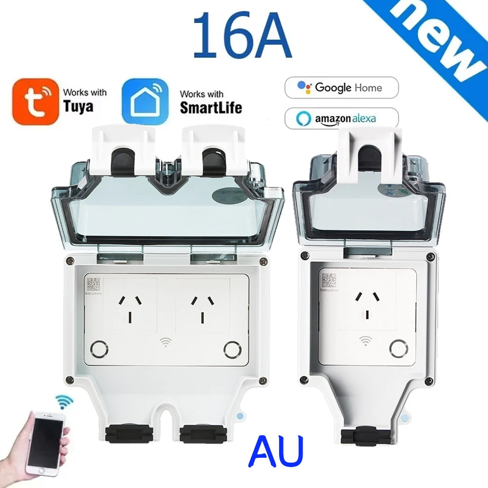 Tuya Power IP66 Outdoor Socket AU CN ARG Wifi Smart Waterproof Socket
