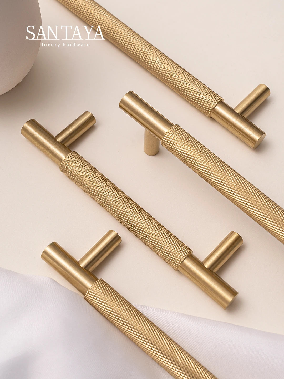 Santaya Solid Brushed Brass Handle Cross Knurled Kitchen Cabinet