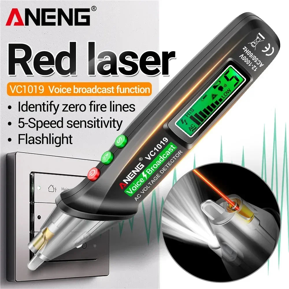 ANENG VC1019 Non-Contact Voltage Tester Pen Voice Broadcast Red Laser