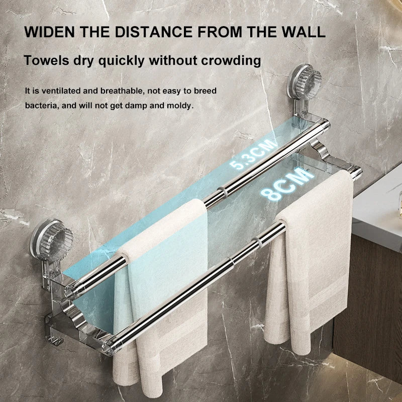 Double Layer 56-94cm Suction cup wall mounted towel rack