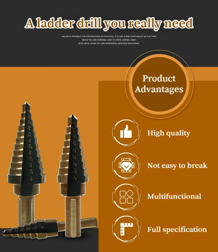 5-in-1 multi-step drill bit, high-precision drilling step drill bit