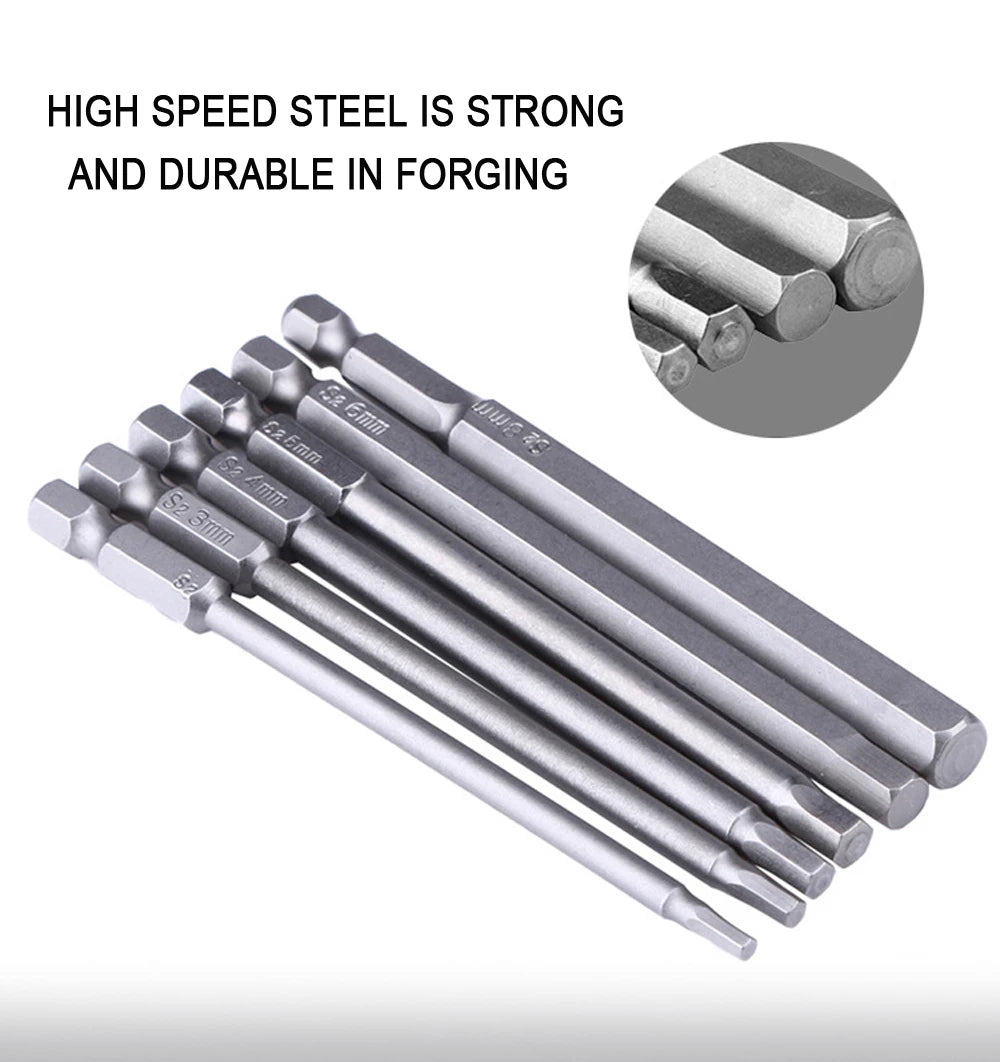 8pcs 100mm Hex Head Allen Wrench Drill Bits Set SAE Metric Allen
