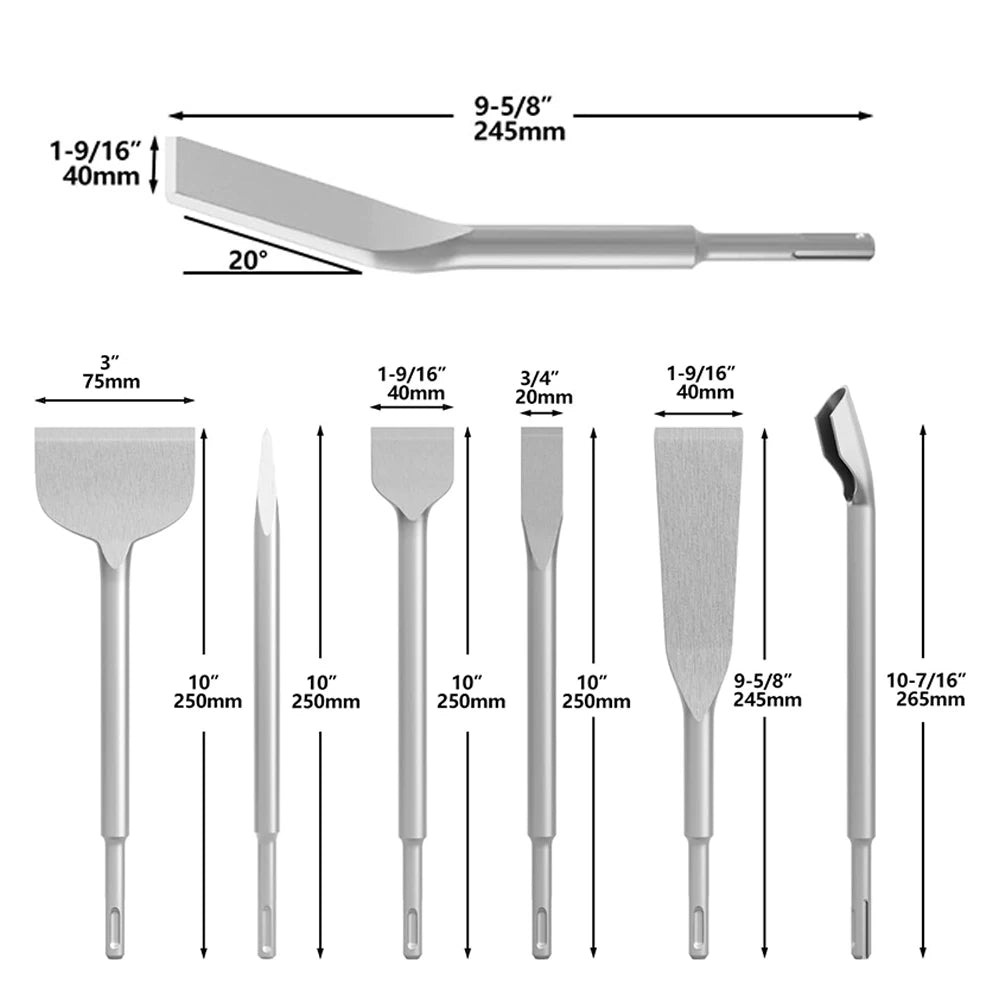 7Pcs Chisel Set SDS Plus Rotary Hammer Drill Bit Point Flat Scaling