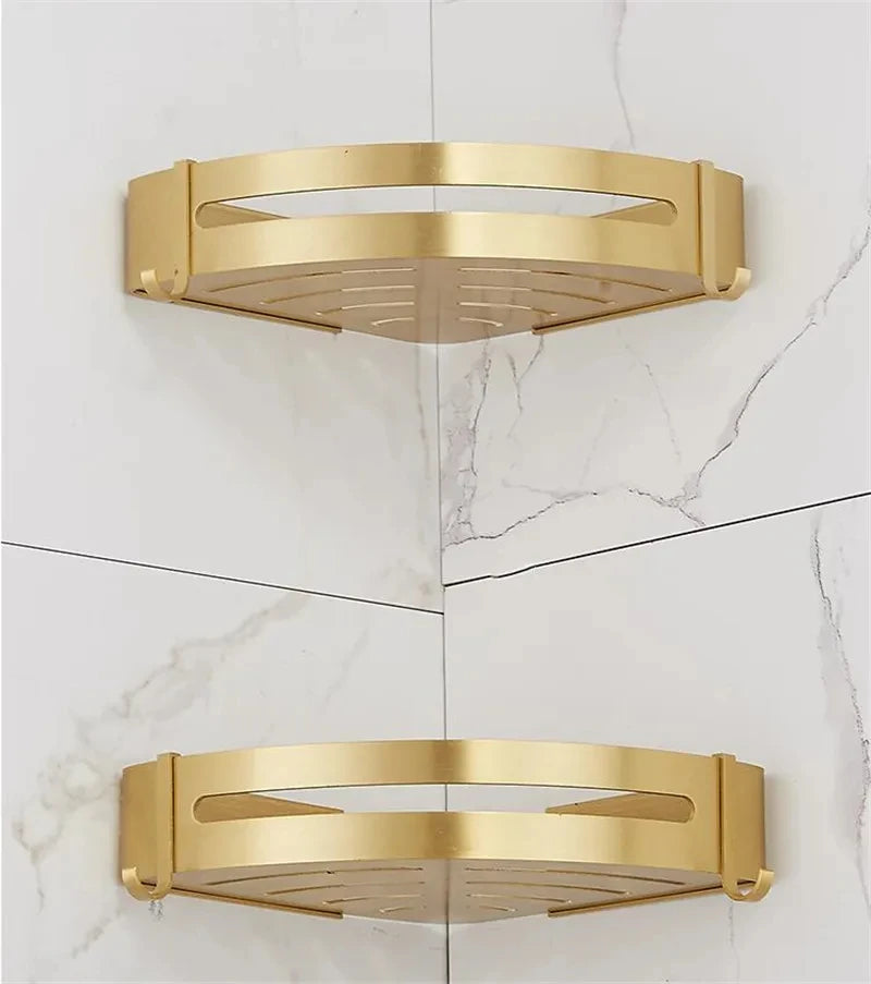 Corner Shelf Wall Mounted Bathroom Shelf Brushed Gold Aluminum Bath
