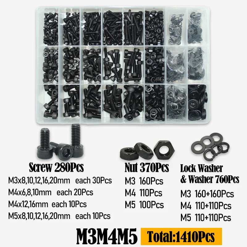 Black 2500P Hex Socket Head Screws Set M2 M2.5 M3 M4 M5 M6 DIN912