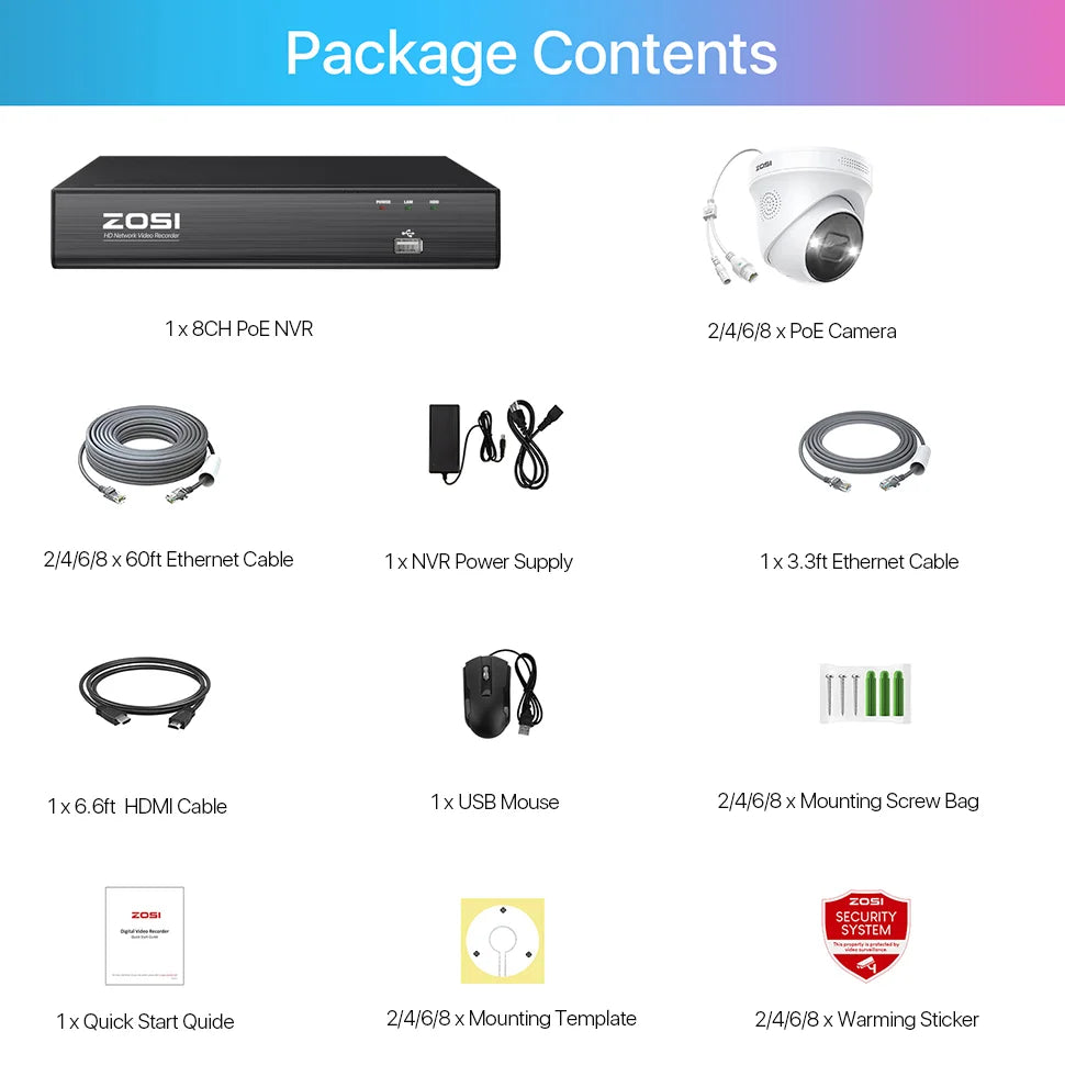 ZOSI 4K 8MP 5MP POE Video Surveillance Kit 8CH H.265 Home CCTV NVR