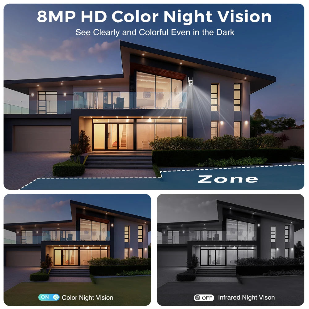 8MP 4K Outdoors Wifi Camera Dual Lens Security PTZ IP Camera 5X