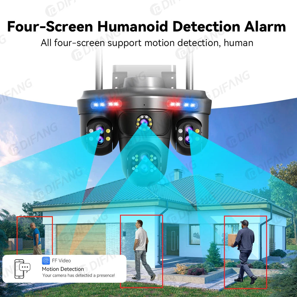 DIFANG 35MP WiFi IP Camera 4 Screens 7 Lens 10X Zoom Outdoor Wireless