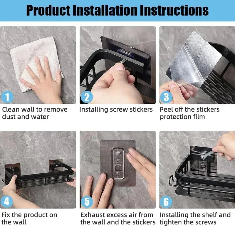Bathroom Shelf Kitchen Storage Organizer Aluminum Alloy Shampoo Rack