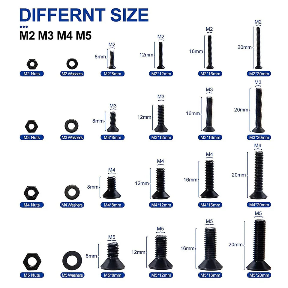 1060pcs M2 M3 M4 M5 Hex Socket Screw Set Carbon Steel Flat Round Cap