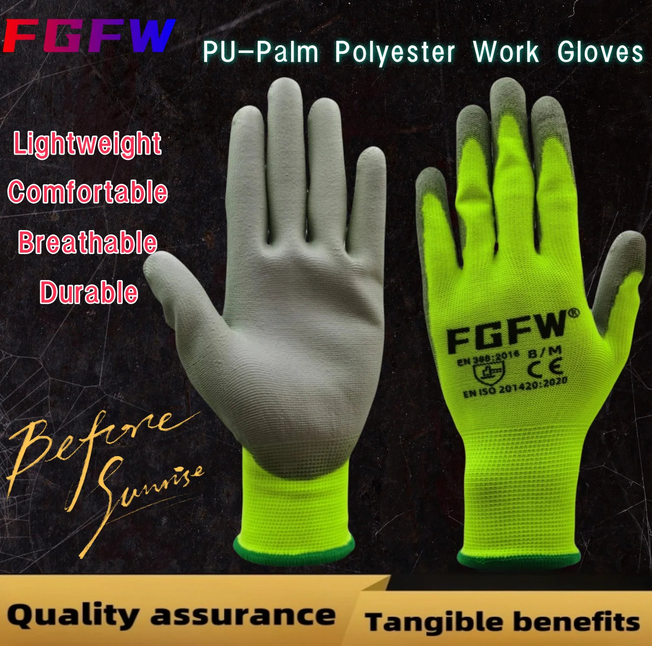 10 Pairs PU Coated Work Gloves - Lightweight