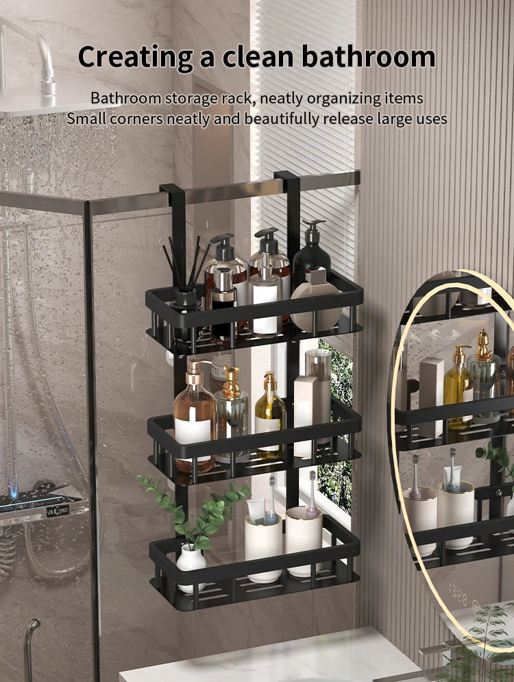 Bathroom wall mounted three-layer storage rack, door mounted rack