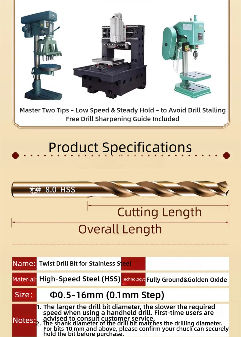 TG HSS6542 Precision Ground High Hardness Twist Drill Bits for