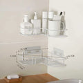 No Drill Double Bathroom Shelf with 4 Seamless Hooks