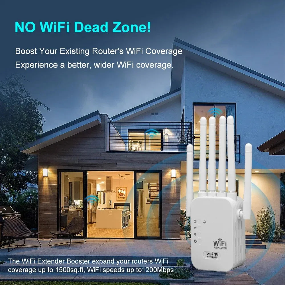 Kebidumei 1200Mbps Dual-Band WiFi Repeater & Extender – 2.4G/5G AC