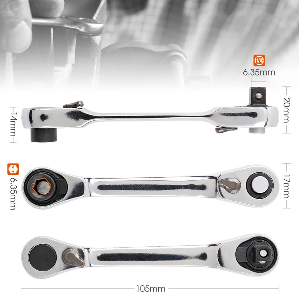 Mini treble 1/4 Ratchet Wrench Double Ended Quick Socket Ratchet