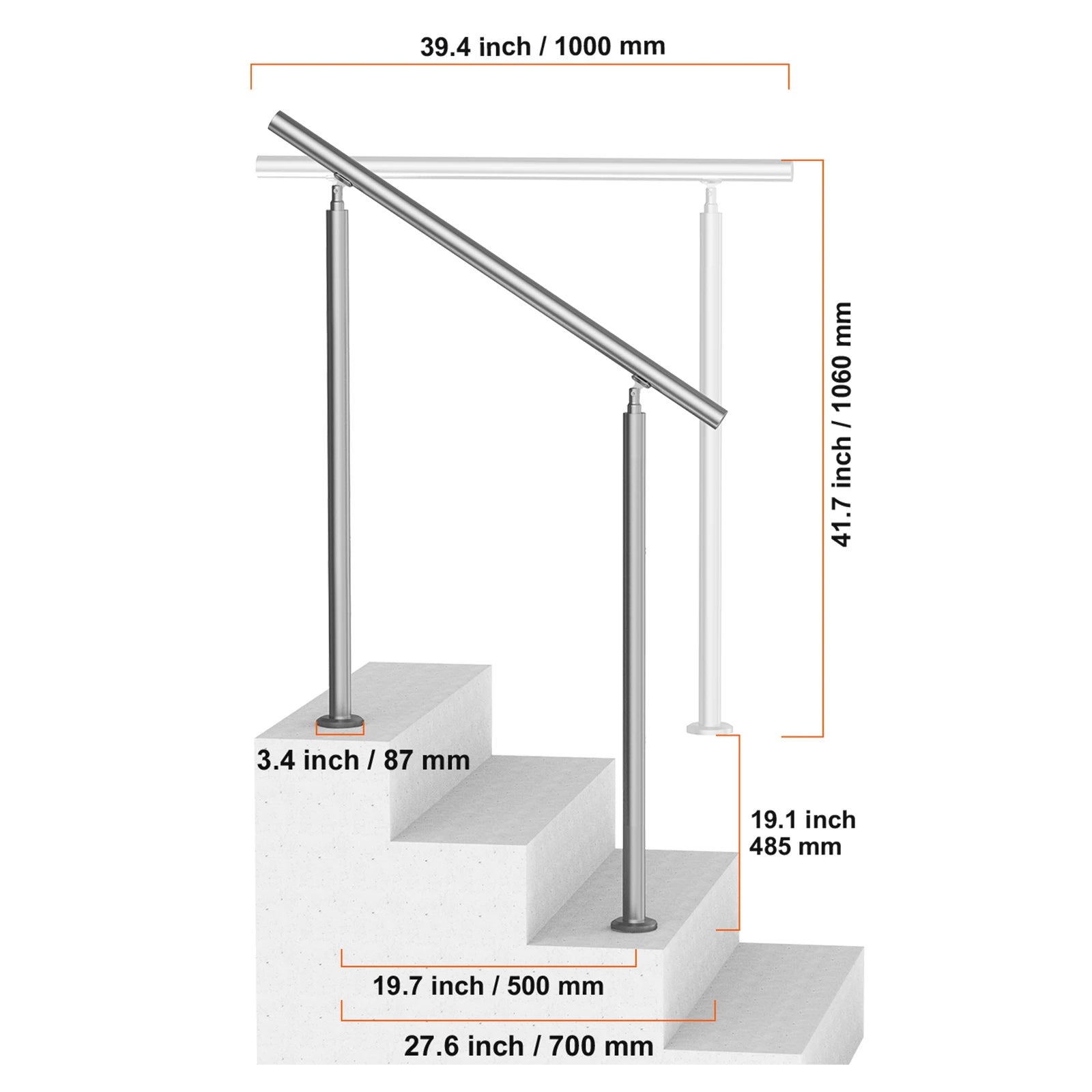 Handrail for Outdoor Transitional Stainless Steel Railings
