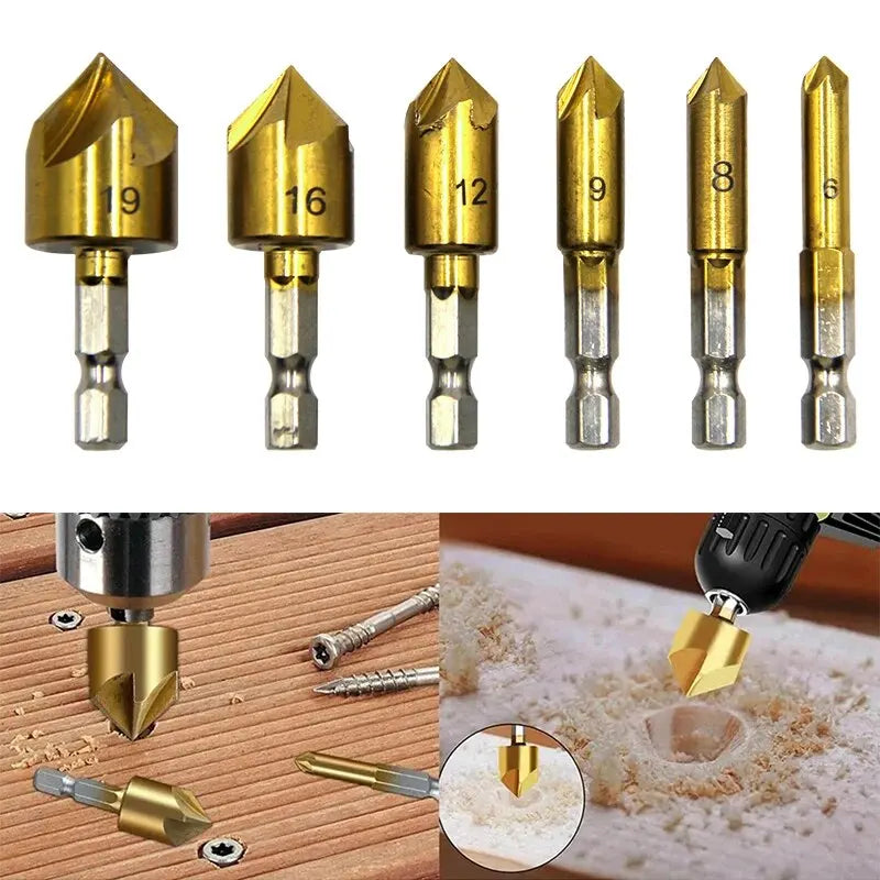 6PC Hexagonal Handle Titanium Plated Five Edge Chamfering Knife
