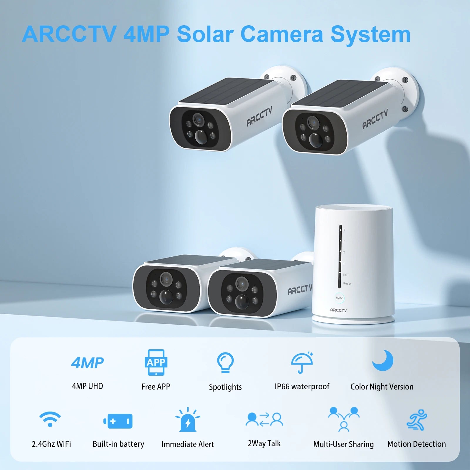 ARCCTV 4MP Wifi Solar Battery Camera Kit Surveillance Security System