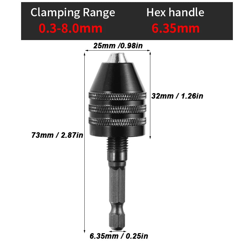 0.3mm-8.0mm Mini Keyless Chuck Electric Drill Bits Collet Converter