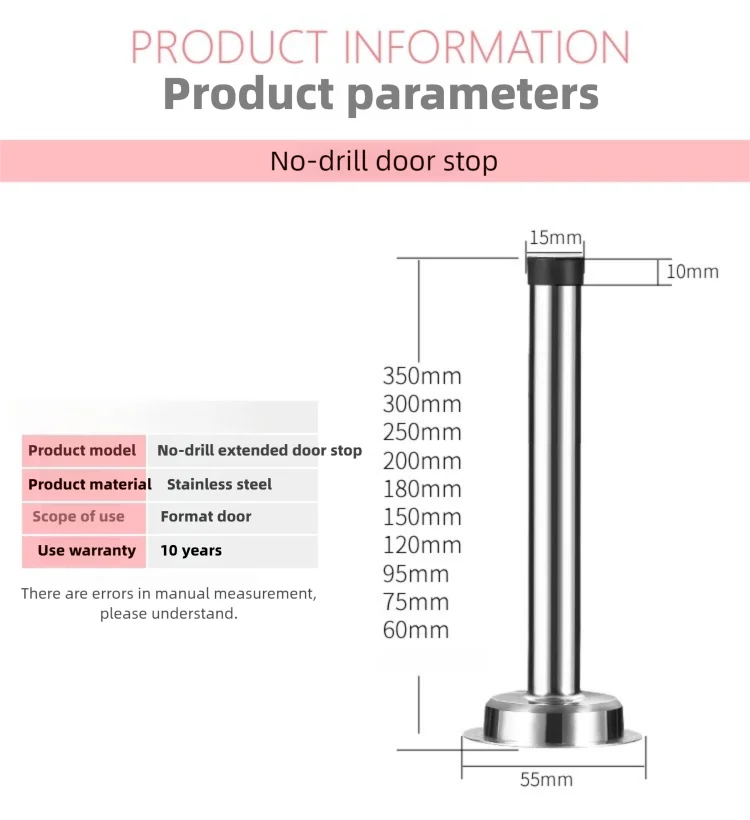 Drill-Free Silent Door Stopper - Extra Long & Thick Door Holder