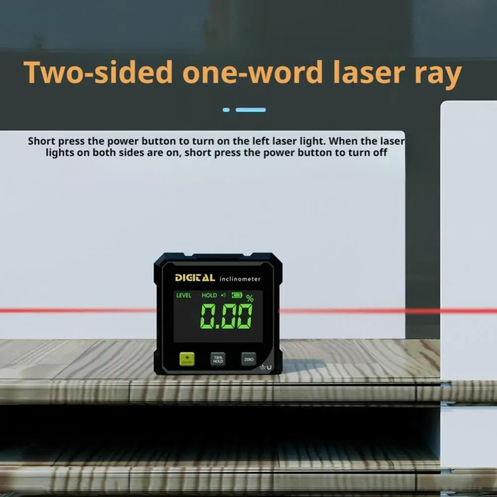 Smart Laser Digital Inclinometer Level Box 4-Side Magnetic 360° High