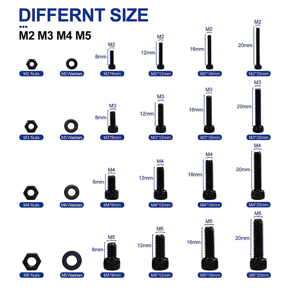 1060pcs M2 M3 M4 M5 Hex Socket Screw Set Carbon Steel Flat Round Cap