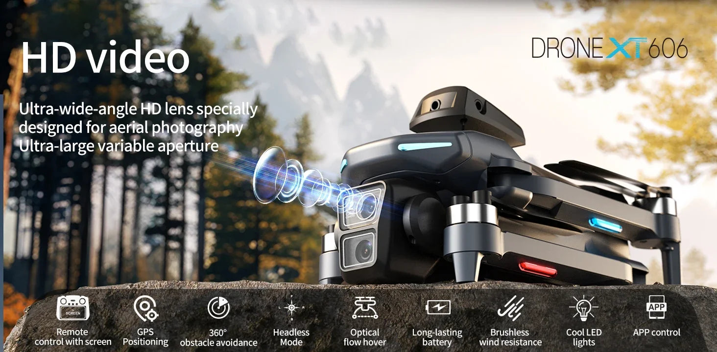XT606 GPS Drone 8K HD 360° Dual Cameras 5G WiFi FPV Brushless Foldable