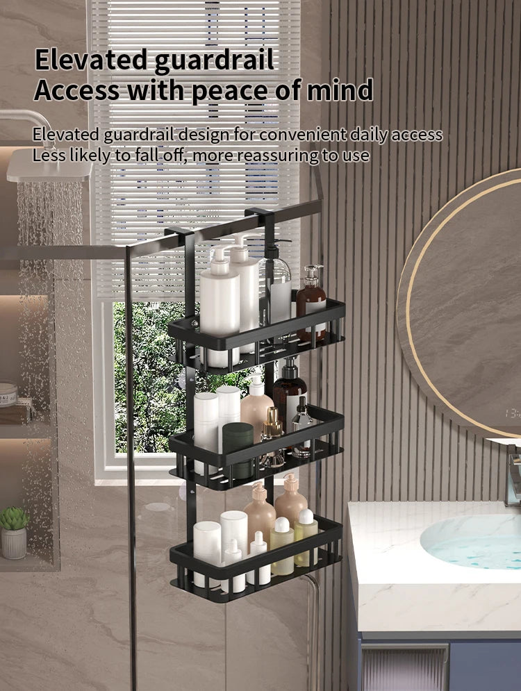 Bathroom wall mounted three-layer storage rack, door mounted rack