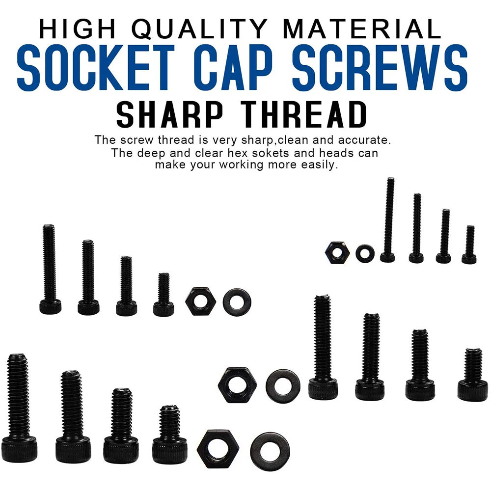 1060pcs M2 M3 M4 M5 Hex Socket Screw Set Carbon Steel Flat Round Cap