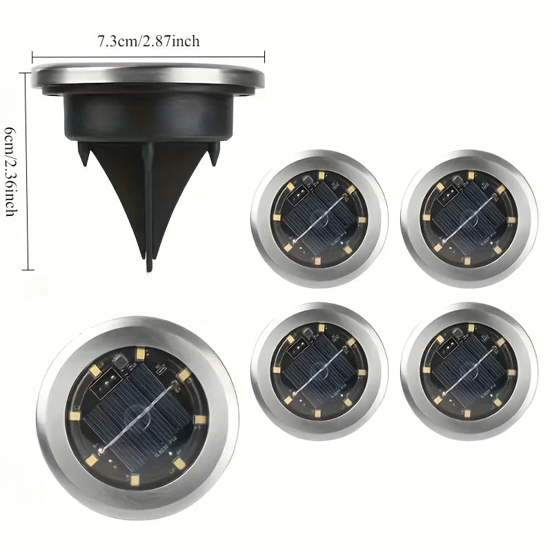 10pcs Solar Ground Light Outdoor Waterproof 8LED Disk Light for