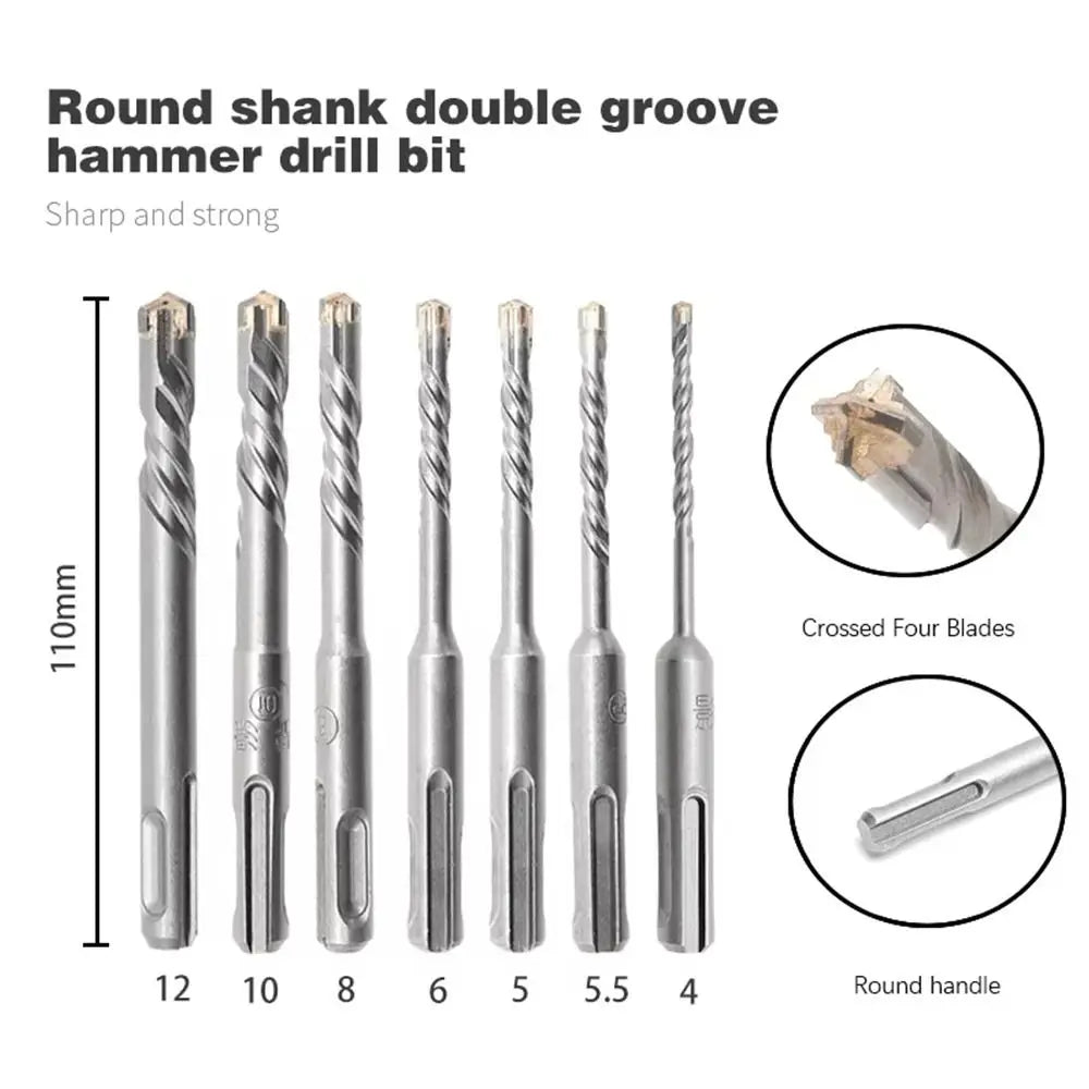 Cross Tips Concrete SDS Plus Drill Bit 4 Cutters Round Shank Impact