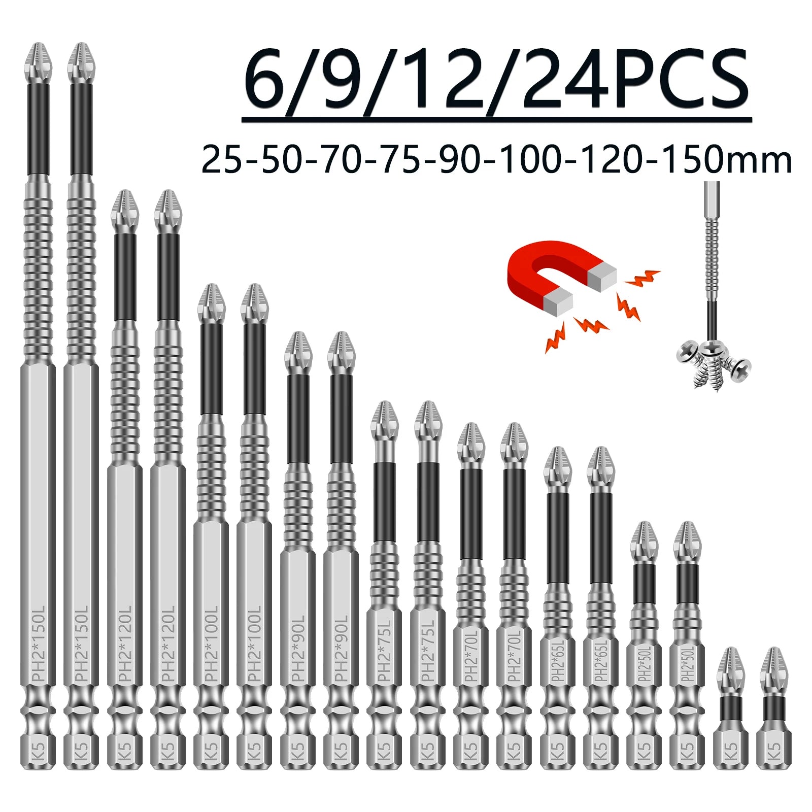 K5 High Magnetic Screwdriver Drill Bit Set Universal Anti-Slip Teet...