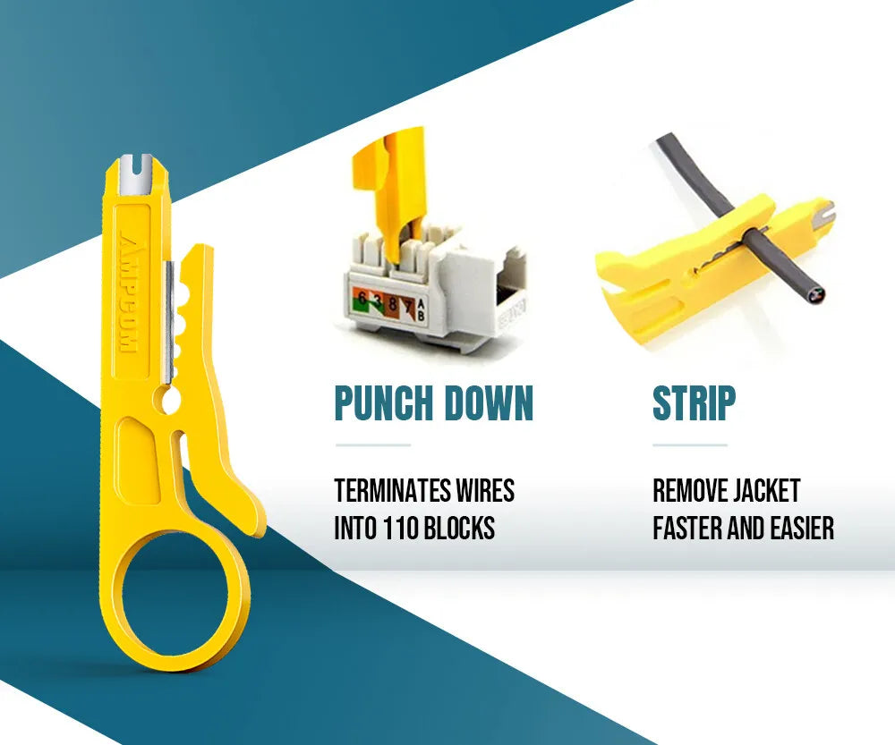 AMPCOM RJ45 Pass-Through Crimping Kit – Crimper, Punch-Down & Tester