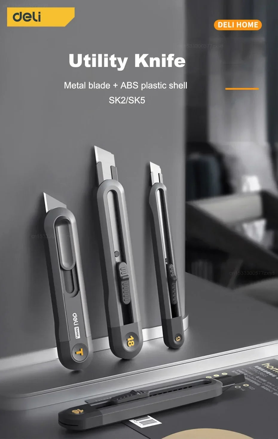 Deli Black Sk2 Blade 3 Styles Tool Retractable Push Button