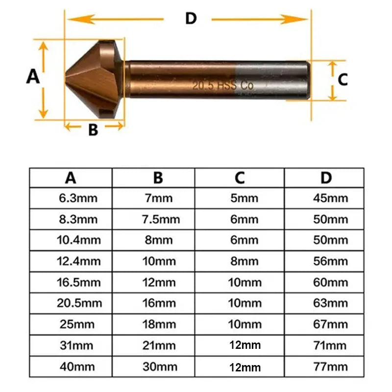 M35 Cobalt Deburring Chamfering Cutter High Speed Steel 3 Flutes 90