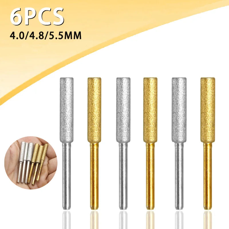6Pcs Diamond Coated Cylindrical Burr 4-5.5mm Chainsaw Sharpener Stone