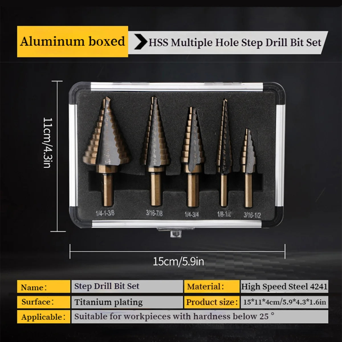 5-in-1 multi-step drill bit, high-precision drilling step drill bit