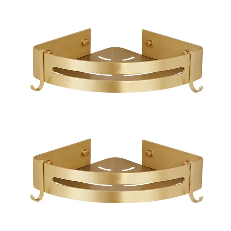 Corner Shelf Wall Mounted Bathroom Shelf Brushed Gold Aluminum Bath