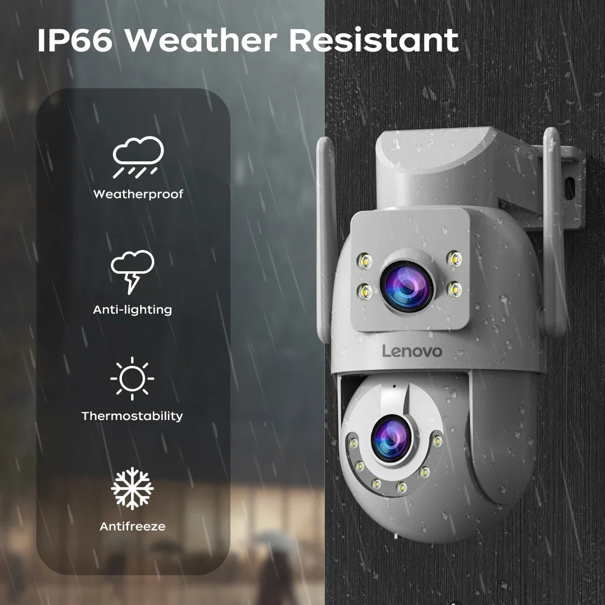 Lenovo 4MP HD Wifi PTZ Camera Outdoor Dual Lens Dual Screen Auto