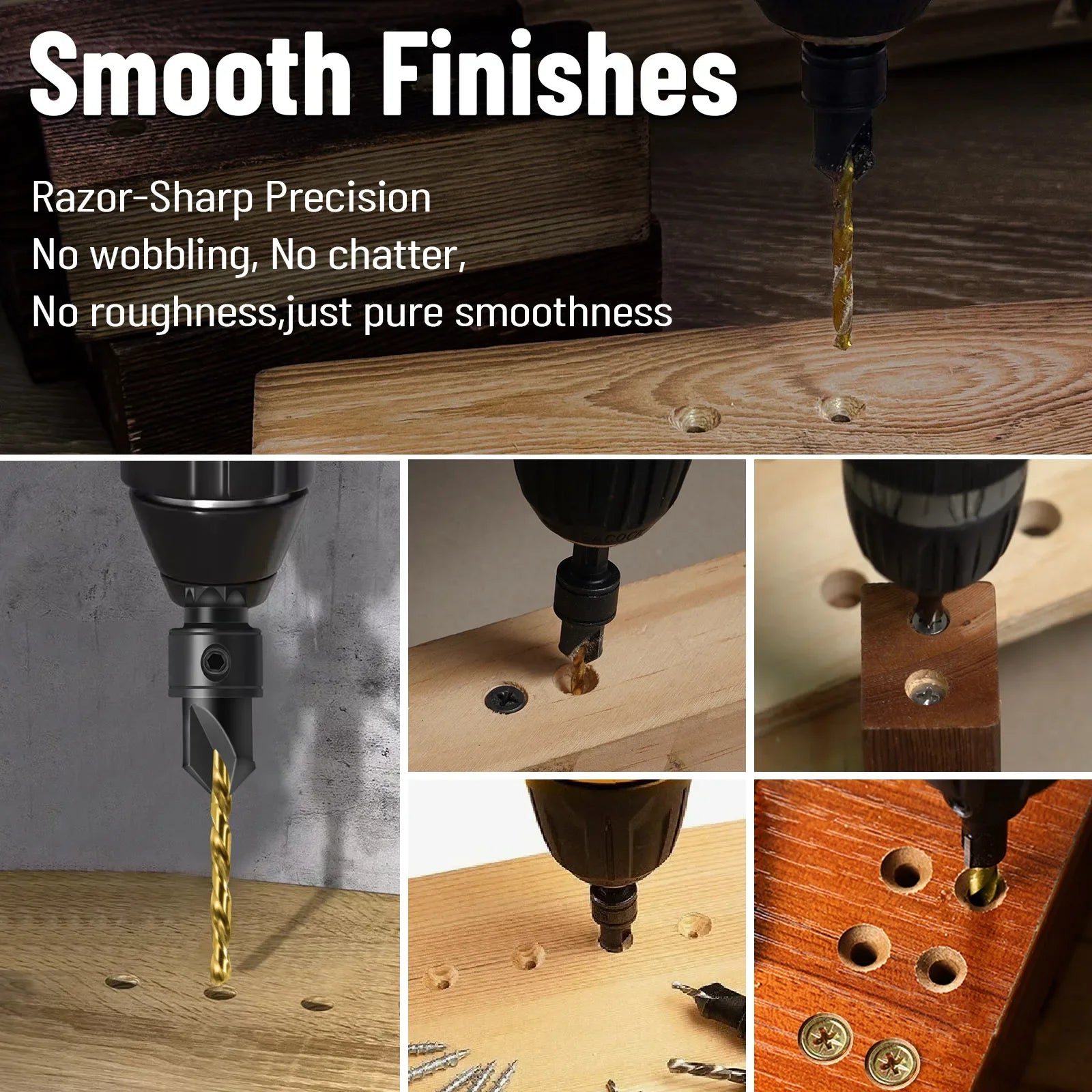12PCS Countersink Drill Bit Set - #4-#12 Adjustable Wood Boring Bits