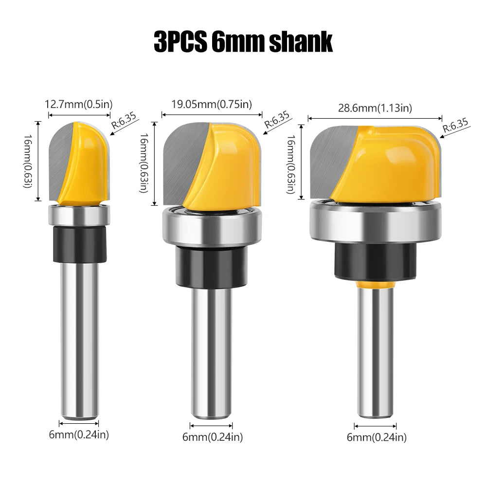 Carbide Bowl & Tray Router Bit Set — 6mm & 8mm Shank Round Nose for